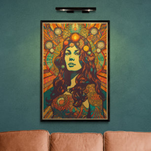 70s Retro Woman Portret AI Art   Psychedelic Poster