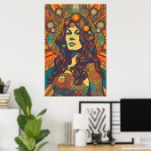 70s Retro Woman Portret AI Art | Psychedelic Poster (Thuiskantoor)