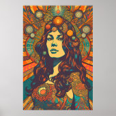 70s Retro Woman Portret AI Art | Psychedelic Poster (Voorkant)