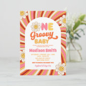 70's Retro Zonnebloem One Groovy Baby shower Kaart (Staand voorkant)