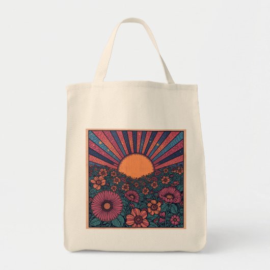 70s Retro Zonnebloem Veld Design Tote Bag (Voorkant)