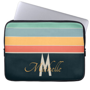 70s retrokleurrijke Stripe initiaal namen & monogr Laptop Sleeve