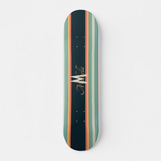 70s retrokleurrijke Stripe-namen en monogram-initi Persoonlijk Skateboard (Voorkant)