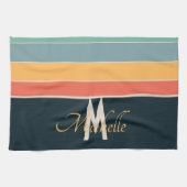 70s retrokleurrijke Stripe-namen en monogram-initi Theedoek (Horizontaal)