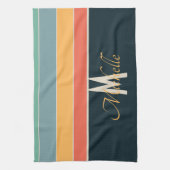70s retrokleurrijke Stripe-namen en monogram-initi Theedoek (Verticaal)