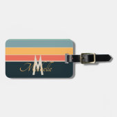 70s retrokleurrijke Stripes initiaal naam & monogr Bagagelabel (Voorkant horizontaal)