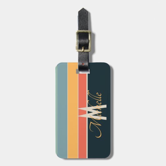 70s retrokleurrijke Stripes initiaal naam & monogr Bagagelabel (Voorkant verticaal)