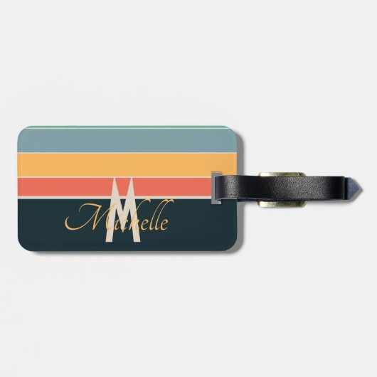 70s retrokleurrijke Stripes initiaal naam & monogr Bagagelabel (Achterkant horizontaal)