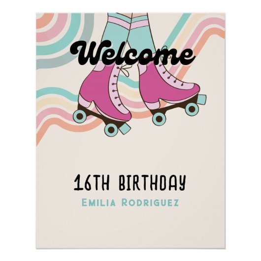70s Rock and ROLL Roller Schaatsen Party Welkom Perfect Poster (Voorkant)