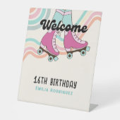 70s Rock and ROLL Roller Schaatsen Party Welkom Reclamebord Met Voetstuk (Voorkant)