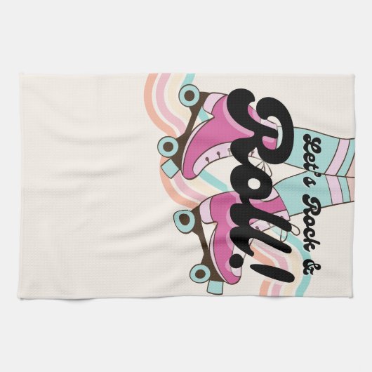 70s Rock en Roll Schaatsen Decor Retro Room Theedoek (Horizontaal)