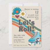 70's Rolschaatsen Verjaardagsfeestuitnodiging Kaart (Voorkant)