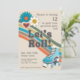 70's Rolschaatsen Verjaardagsfeestuitnodiging Kaart