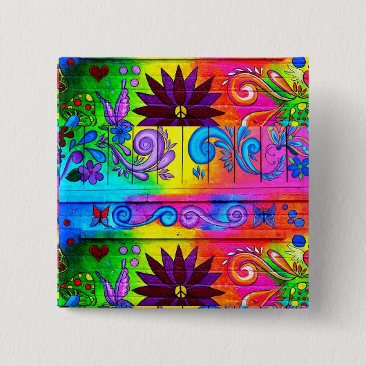 70's roovy hippie-knop vierkante button 5,1 cm (Voorkant)