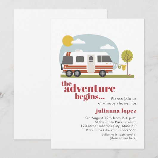  70s RV Motorhome Neutraal Baby shower Uitnodigen Kaart (Voorkant / Achterkant)