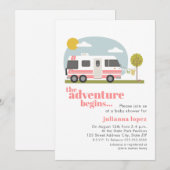  70s RV Motorhome Pink Baby shower Kaart (Voorkant / Achterkant)