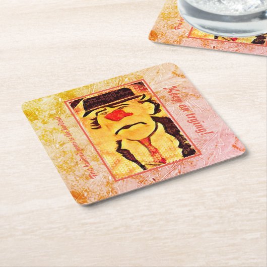  70s Sad Clown Drawing (D1) Editable Kartonnen Onderzetters (Schuin)