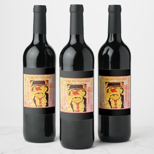  70s Sad Clown Drawing (D1) Editable Wijn Etiket (Flessen)