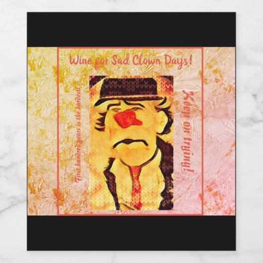  70s Sad Clown Drawing (D1) Editable Wijn Etiket (Enkel label)