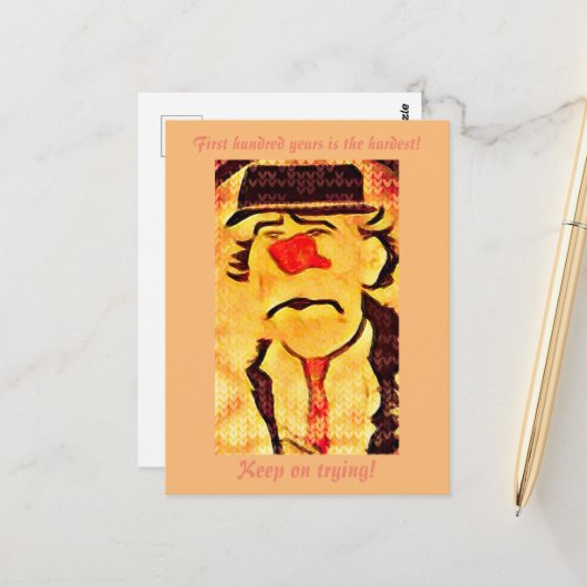 70s Sad Clown Tekening (D1) Editable Postca Briefkaart (Voorkant / Achterkant in situ)