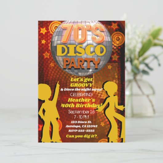70's Seventies Oranje Disco Dance Verjaardagsfeest Kaart (Staand voorkant)