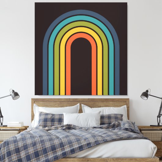 70s Sinaasappel Bruin Blauwgroen Patroon Custom Canvas Afdruk (Insitu (Slaapkamer))