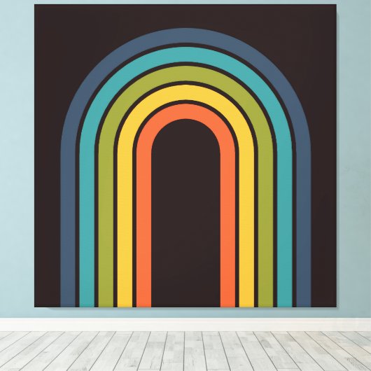 70s Sinaasappel Bruin Blauwgroen Patroon Custom Canvas Afdruk (Insitu (Houten vloer))