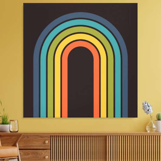 70s Sinaasappel Bruin Blauwgroen Patroon Custom Canvas Afdruk (Insitu (Woonkamer))