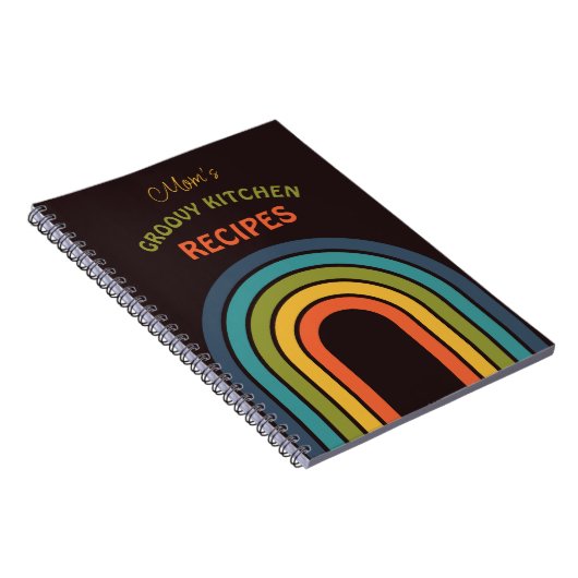 70s Sinaasappel Bruin Blauwgroen Patroon Custom Notitieboek (Rechterzijde)