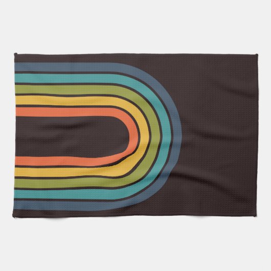 70s Sinaasappel Bruin Blauwgroen Patroon Custom Theedoek (Horizontaal)