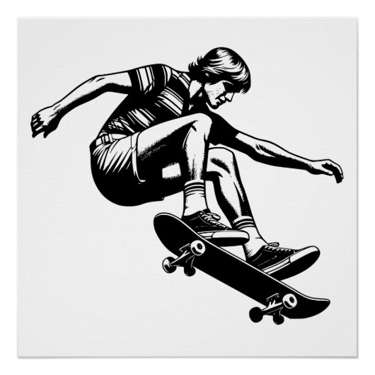 70's Skateboarder Zwart-wit Perfect Poster (Voorkant)