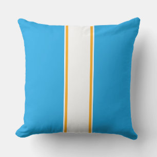 70s Sportieve Sky Blue Wit Sinaasappel Racing Stri Buitenkussen