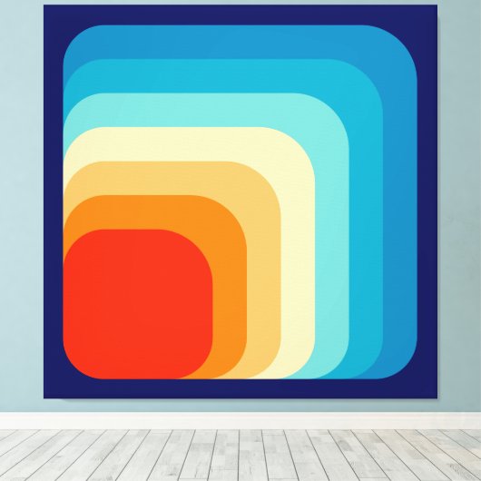 70s Square Rainbow Canvas Afdruk (Insitu (Houten vloer))