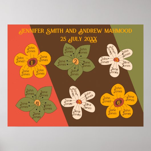 70's stijl bruiloft zitplattegrond Tabel Kaart Pos Poster (Voorkant)