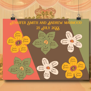 70's stijl bruiloft zitplattegrond Tabel Kaart Pos Poster