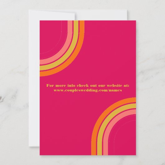 70s stijl fel roze retro bruiloft kaart (Achterkant)