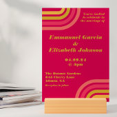 70s stijl fel roze retro bruiloft kaart