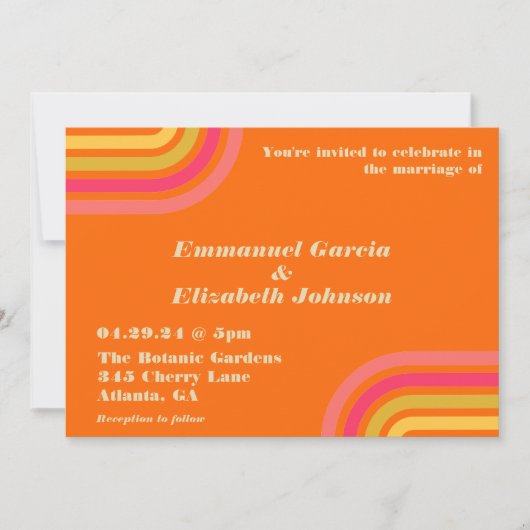 70s Stijl Helder Sinaasappel Roze Retro Bruiloft Kaart (Voorkant)