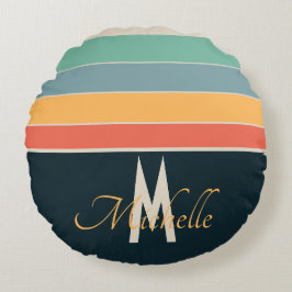 70s  Stripe patroon aangepast initiaal Rond Kussen