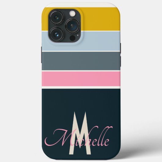 70s  Striped script initialen monogrammed Case-Mate iPhone Case (Achterkant)