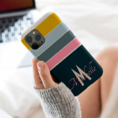 70s  Striped script initialen monogrammed Case-Mate iPhone Case
