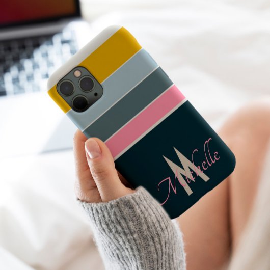 70s  Striped script initialen monogrammed Case-Mate iPhone Case