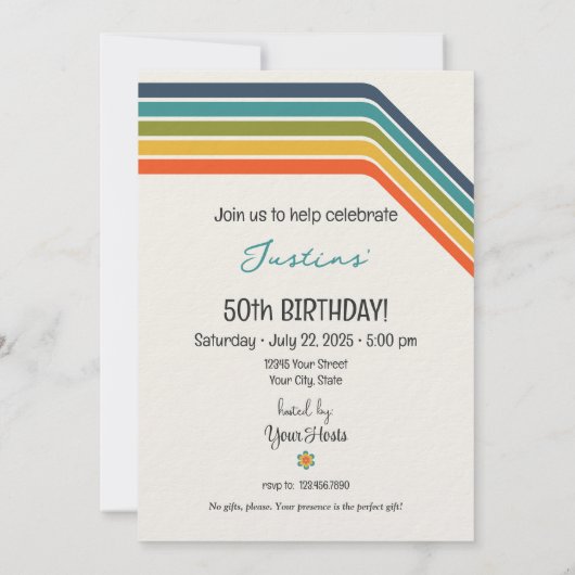  70's Style 50th Birthday Invitation Kaart (Achterkant)