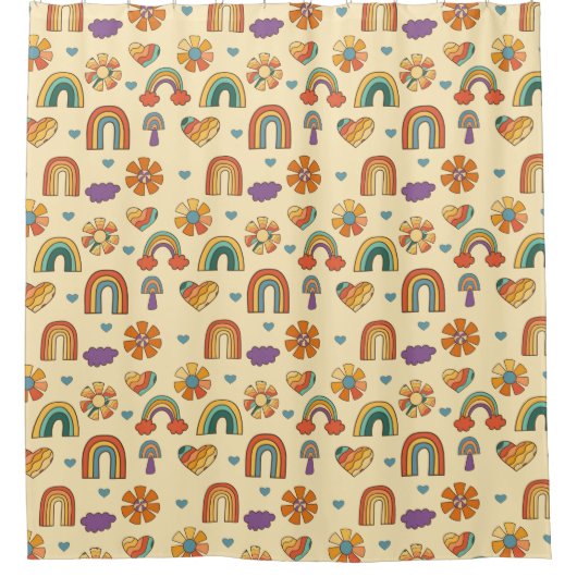 70s Style Curtain Groovy Pastel Rainbow Design Douchegordijn (Voorkant)