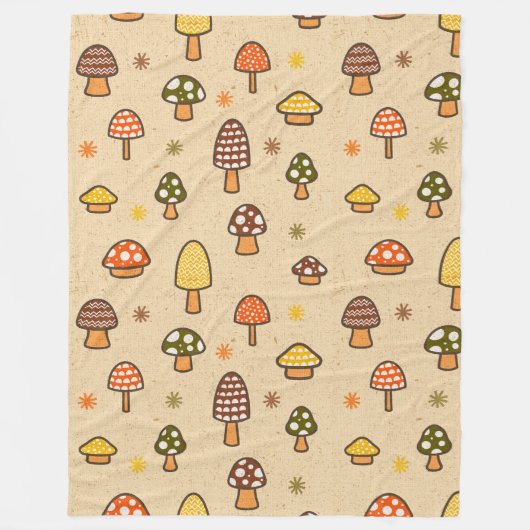 70s Style Retro Mushrooms Fleece Deken (Voorkant)