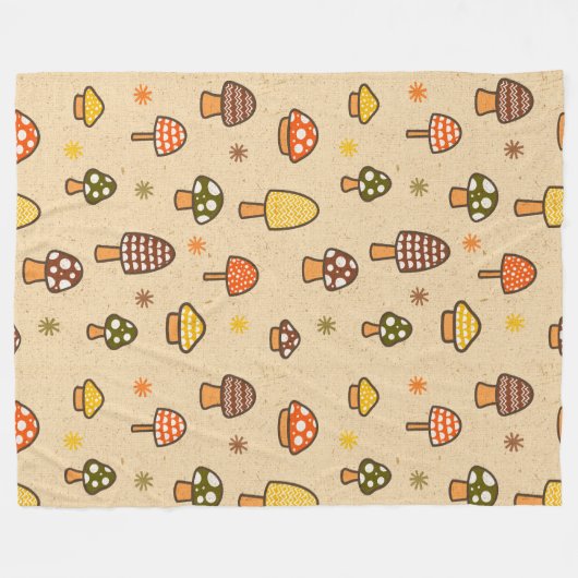 70s Style Retro Mushrooms Fleece Deken (Voorkant (Horizontaal))