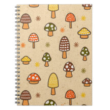 70s Style Retro Mushrooms Spiral Notebook