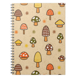70s Style Retro Mushrooms Spiral Notebook Notitieboek
