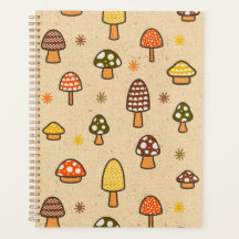 70s Style Retro Mushrooms Spiral Notebook