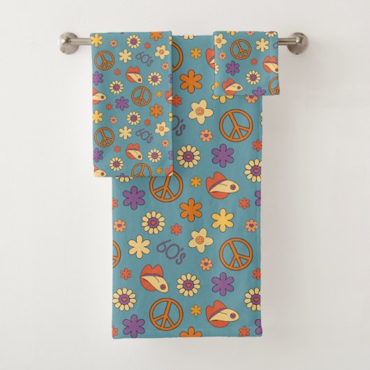 70s Style Towel Retro Boho Eclectic Bath Art Bad Handdoek (Insitu)